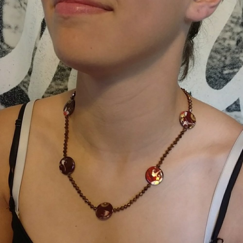 Floral Disc Hand Beaded Necklace